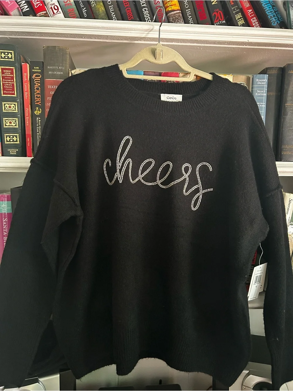 CeCe Black 'Cheers' Embroidered Crewneck Sweater